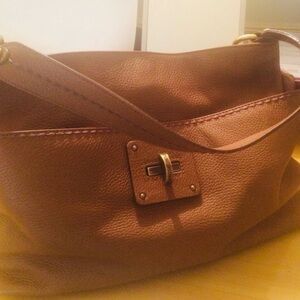 PLINIO VISONA Leather East West Shoulder Bag, Cognac